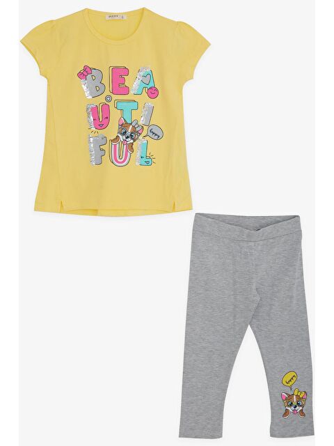 Breeze Kız Çocuk Taytlı Takım Yazı Baskılı Sarı (4 Yaş) - S000021678-20072