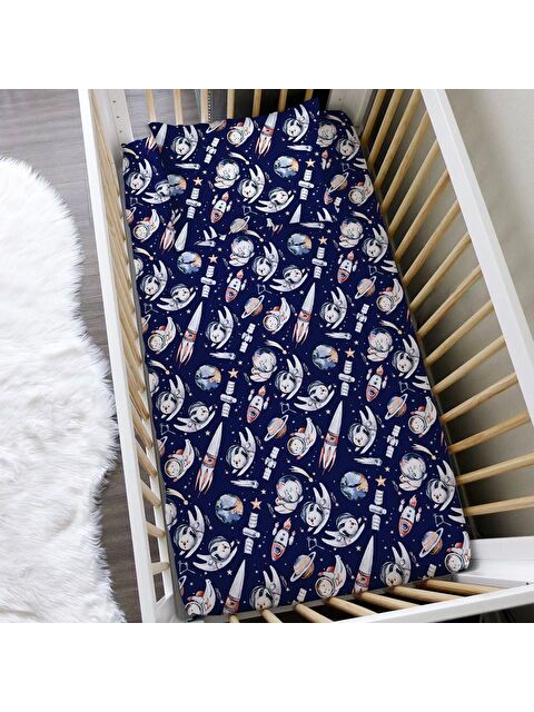 Evmila Astronot Hayvanlar Desen Baskılı Bebek Boy Lastikli Çarşaf Seti Renkli 60x120 cm - S000038020-23173