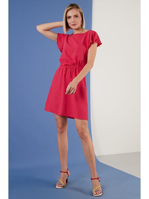 Lela Belden Büzgülü Kol Detaylı Bisiklet Yaka Regular Fit Elbise 6058386 - S000001241-18686