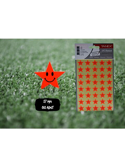 Tanex TNX-303 Flo Yıldız Kırmızı Gülen  Etiketi 17 Mm 80 Adet - S000080182-20045