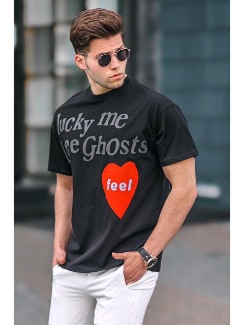 Madmext Siyah Erkek Baskılı %100 Pamuk Tişört 5263 - S000016566-19351