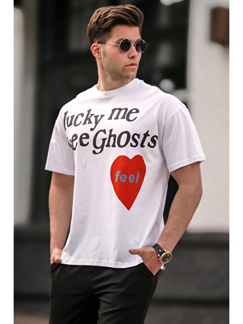 Madmext Beyaz Erkek Baskılı %100 Pamuk Tişört 5263 - S000016566-20063