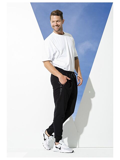 For You Man 2'li Pamuklu Yanı File Detay Tişört Siyah Joger Takım - S000017998-19351