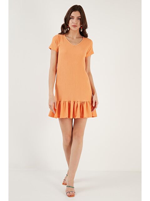 Lela Regular Fit Fırfırlı V Yaka Bürümcük Mini Elbise 5865071 - S000008513-20013