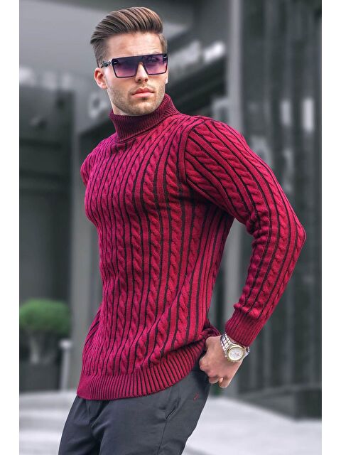 Madmext Bordo Balıkçı Yaka Örgü Detaylı Kazak 6317 - S000030346-19951