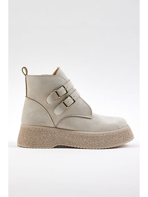 TONNY BLACK Kadın Bej Süet Rahat Kalıp Yüksek Taban Çift Tokalı Fermuarlı Bot - S000102745-19928