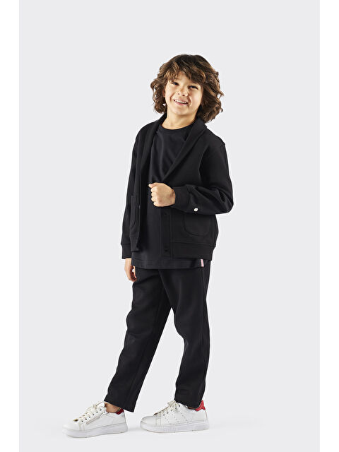 Panço Erkek Çocuk Arma Detaylı Örme Siyah Ceket - S000333699-19351