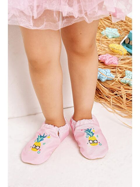 First Step Pineapple Kaydırmaz Taban Bebek Yazlık Patik Pembe , Ev Botu Terliği Kreş Ayakkabısı Panduf F-824 - S000061241-20024
