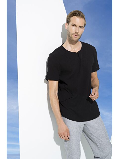 For You Man Organik Tek Düğme Kısakol Siyah %100 Pamuk Gömlek - S000018914-19351