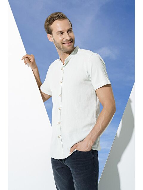 For You Man Organik Hakim Yaka Tam Pat Kısakol Yeşil %100 Pamuk Gömlek - S000018926-20054