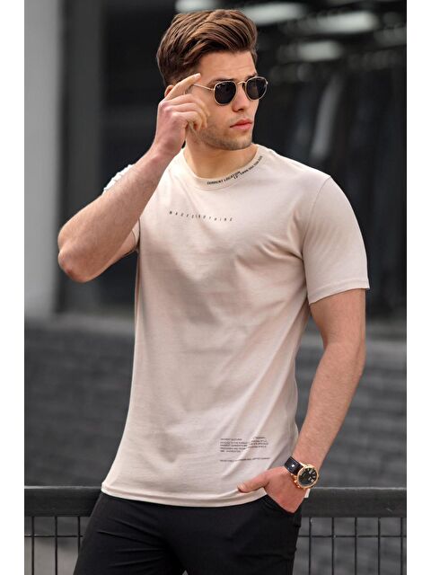 Madmext Bej Erkek Baskılı %100 Pamuk Tişört 5258 - S000016569-19928