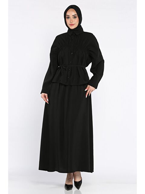 Julude Kadın Büzgü Detaylı Bel Bağlamalı Tunik Etek İkili Takım - S000386589-19351