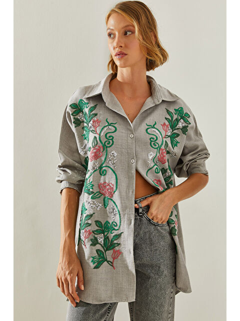 SHADE Kadın Nakışlı Sofya Keten Gömlek - S000290964-20600