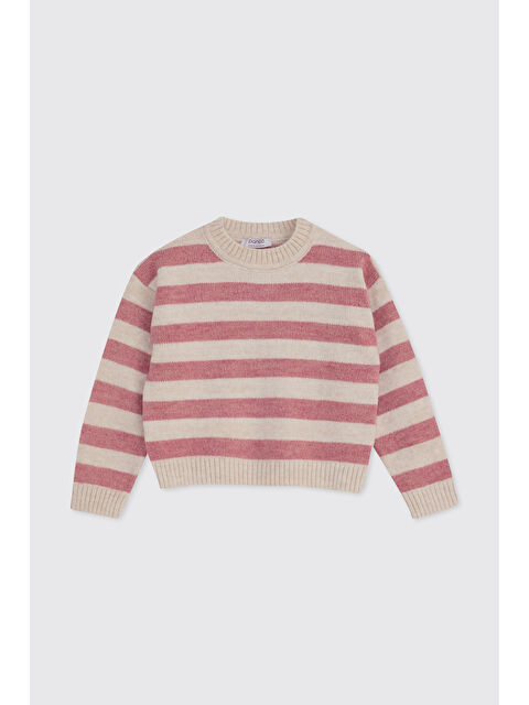 Panço Kız Çocuk Çizgili Triko Kazak Pembe - S000470930-20024