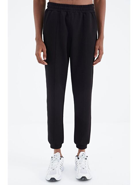 Tommylife Siyah  Bağcıklı Ön Dikiş Detaylı  Standart  Kalıp  Erkek Jogger Eşofman Altı - 84994 - S000084587-19351