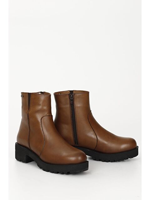 GÖNDERİ(R) TABA-KAHVERENGİ  Hakiki Deri Yuvarlak Burun Topuklu Kauçuk Taban Fermuarlı Kadın Günlük Bot 52421 - S000079537-37454