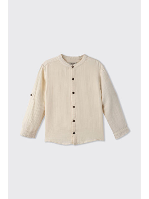Panço Erkek Çocuk Uzun Kollu Hakim Yaka Müslin Bej Gömlek - S000426103-19928