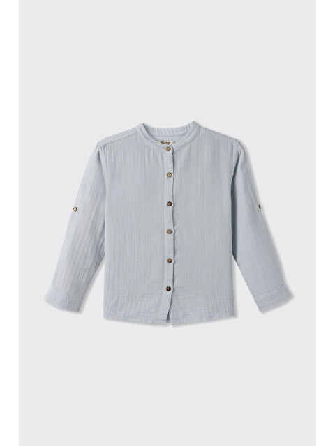 Panço Erkek Çocuk Uzun Kollu Hakim Yaka Müslin Mavi Gömlek - S000426103-17234
