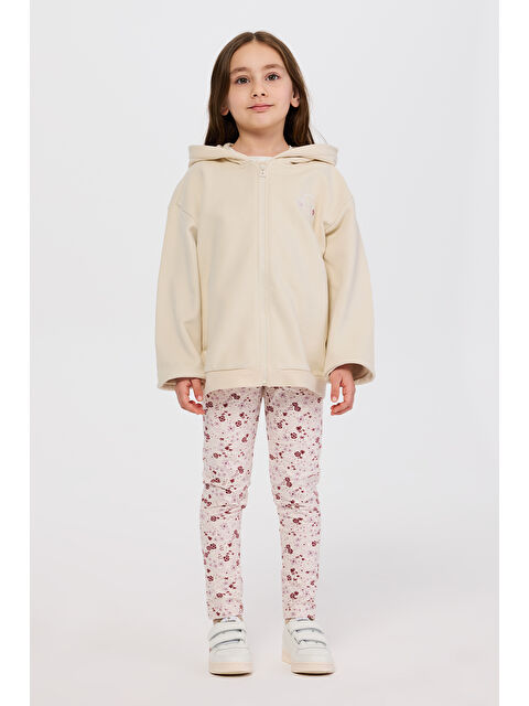 Panço Kız Çocuk Fermuarlı Kalp Detaylı Bej Sweatshirt - S000470866-19928