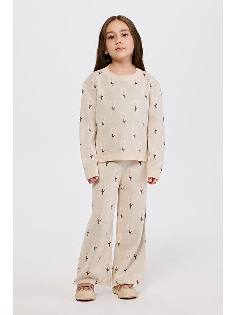 Panço Kız Çocuk Beli Lastikli Bej 2'li Triko Takım - S000470938-19928