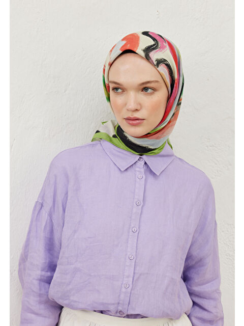 Fresh Scarfs Colour Waves Desen Pamuk Vual Eşarp Yeşil