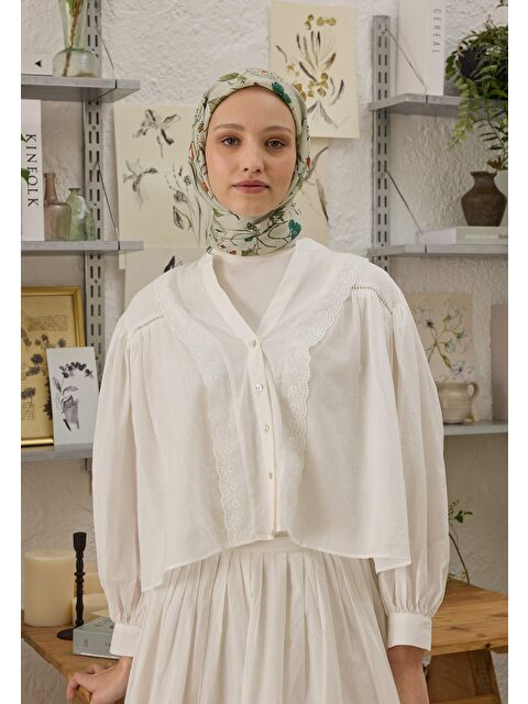 Fresh Scarfs Strawberry Desen Pamuk İpek Eşarp Soft Yeşil