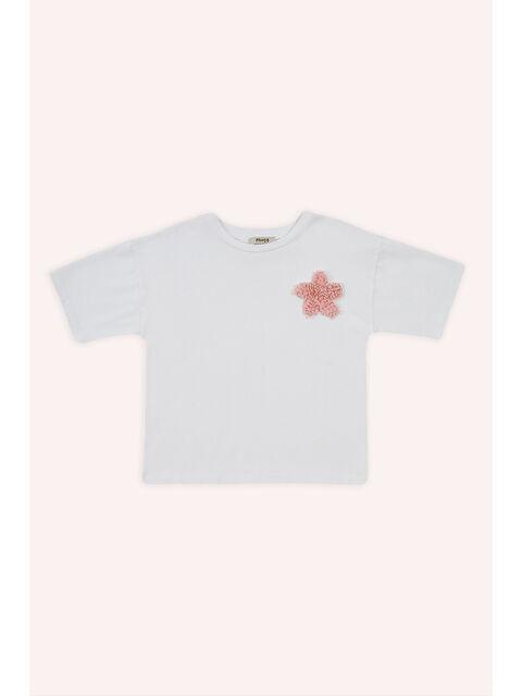 Panço Kız Çocuk Çiçek Detaylı Beyaz Tişört - S000449087-20063