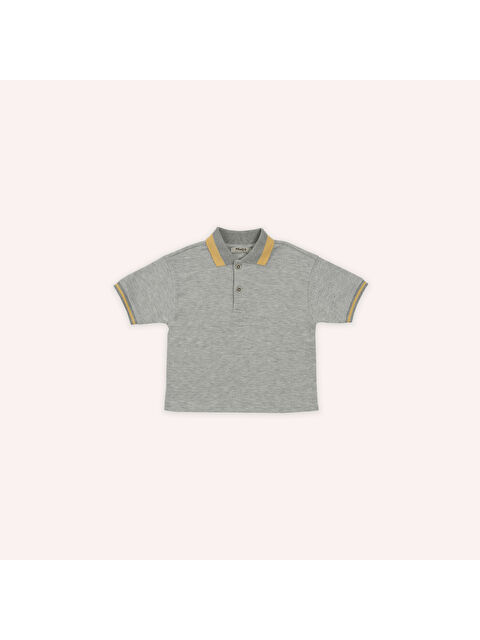 Panço Erkek Bebek Gri-Melanj Yakalı Kısa Kollu Tişört - S000448520-74