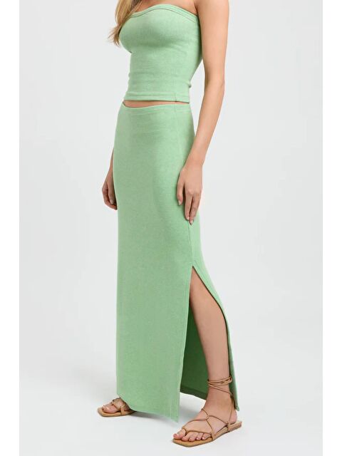 Madmext Yeşil Basic Yırtmaç Detaylı Kadın Uzun Etek Mg1650 - S000030354-18194