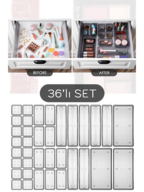 Meleni Home 36 Parça Mega Set Modüler Makyaj Organizer - Takı Aksesuar Düzenleyici Set Siyah - S000113778-19351