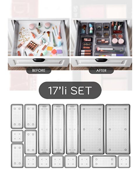 Meleni Home 17 Parça Çekmece İçi Düzenleyici - Kozmetik Aksesuar Düzenleyici Organizer Siyah - S000113782-19351