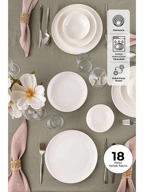 İstanbul Porselen Sade 18 Parça 6 Kişilik Yemek Takımı - S000418995-20063