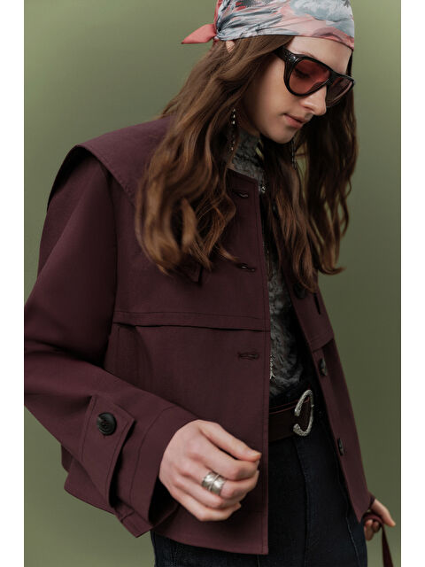 Manuka Geniş Yaka Gabardin Ceket Mürdüm - S000389071-20036