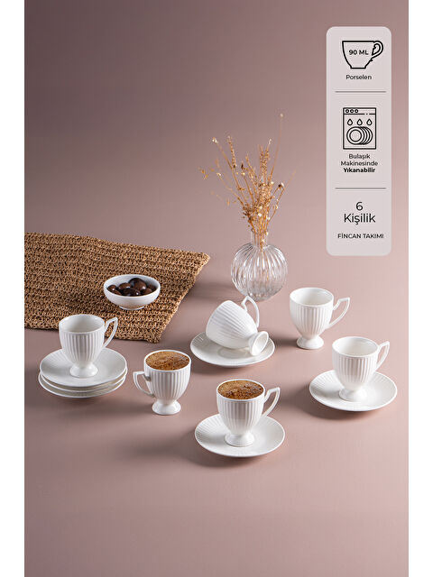 İstanbul Porselen Mahir 6 Kişilik Kahve Fincan Takımı 90 ml - S000418233-20063