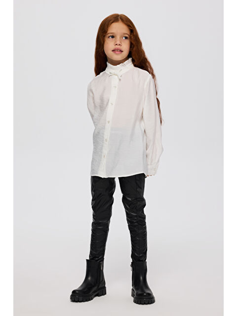 Panço Kız Çocuk Yakası Kurdele Detaylı Ekru Gömlek - S000419830-19965
