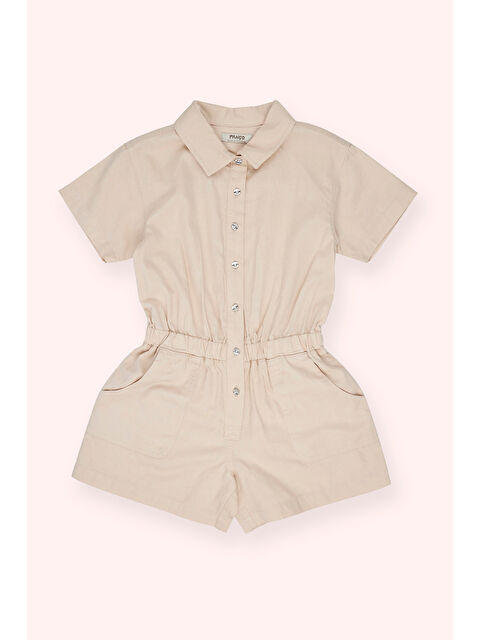 Panço Kız Çocuk Düğmeli Gömlek Yaka Bej Salopet - S000393821-19928