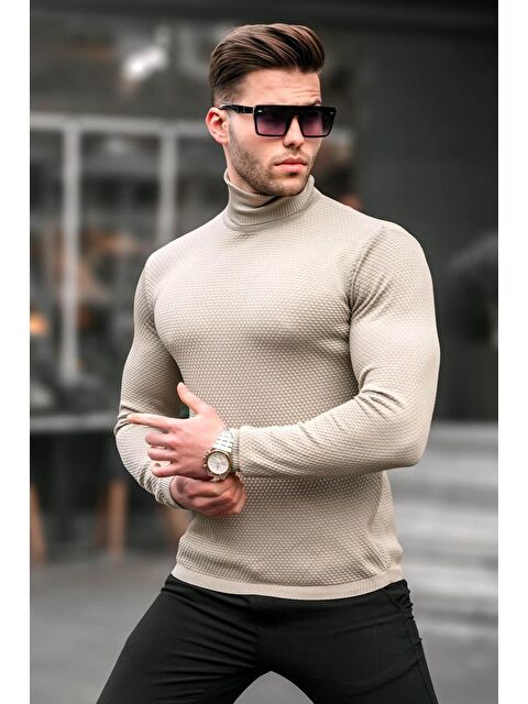 Madmext Bej Balıkçı Yaka Erkek Triko Kazak 6306 - S000030321-19928