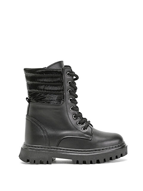 TONNY BLACK Kız Çocuk Siyah Cilt Termo Taban Yanı Kapitone Desenli Bağcıklı ve Fermuarlı Bot - S000104070-19351