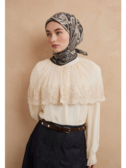 Fresh Scarfs Dark Vıntage Desen Pamuk İpek Eşarp Koyu Haki