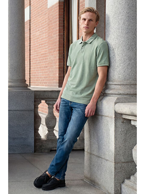 AC&Co / Altınyıldız Classics Erkek Yeşil Slim Fit Dar Kesim Kıvrılmaz Polo Yaka Kısa Kollu Tişört