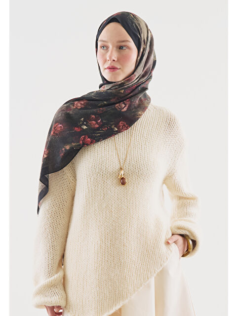 Fresh Scarfs Siyah Evelyne Desenli Pamuk Viskon Şal