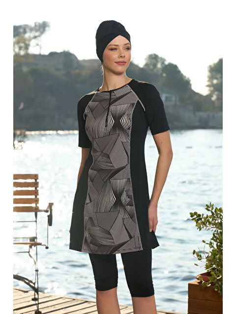 Remsa Kısa Kollu Yarı Kapalı Mayo 24823 Siyah - S000346952-19351