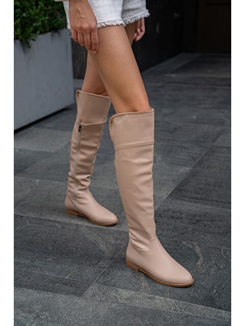 MADAMRA Vizon Kadın Taş Detaylı Uzun Deri Kadın Çizme - S000056393-26429