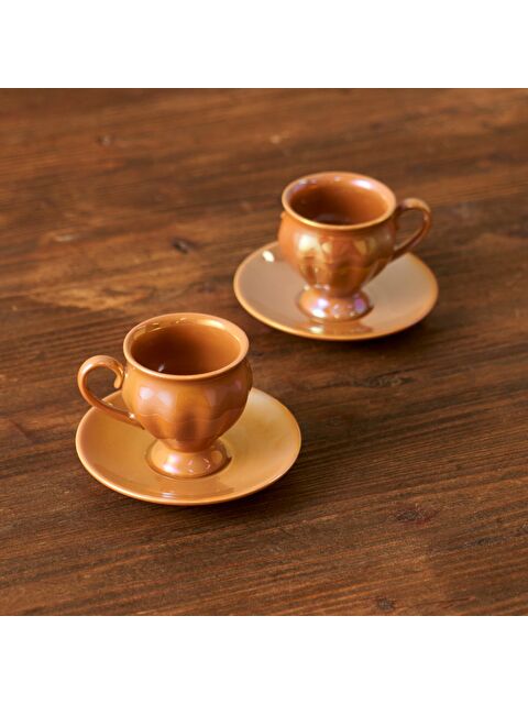 Bella Maison Clara 2'li Porselen Kahve Fincanı Seti Turuncu (90 cc) - S000452532-20013