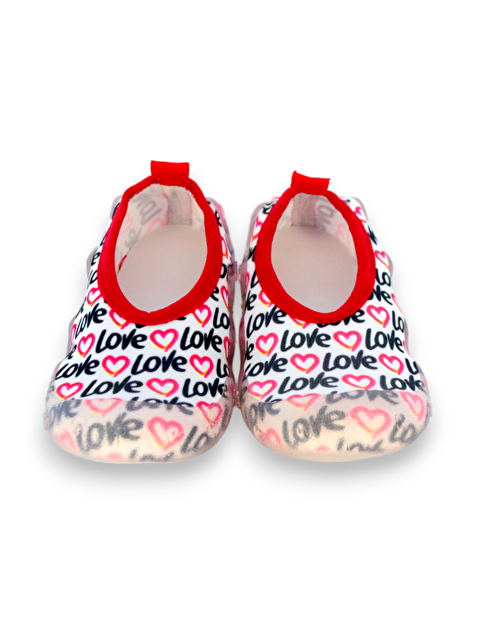 First Step Love Yazılı Kalpli Beyaz Kız Çocuk Kaydırmaz Tabanlı Deniz Ayakkabısı-F-7029 - S000028387-20063