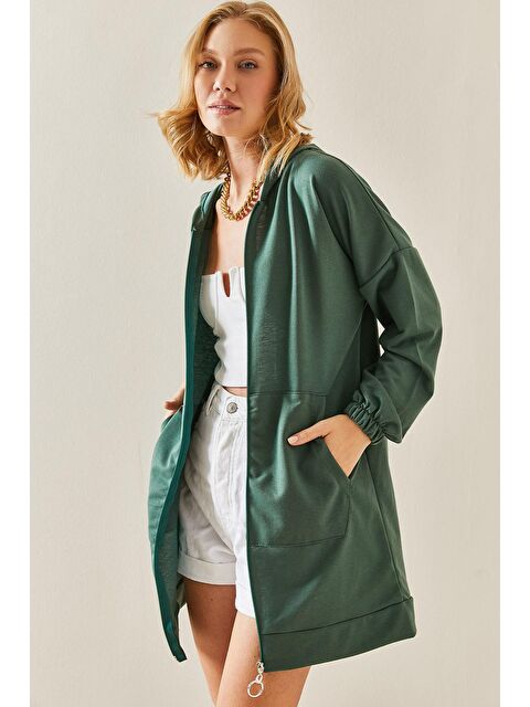 Xhan Zümrüt Yeşili Kapüşonlü & Fermuarlı Sweatshirt 3YXK8-47513-44 - S000055637-18709