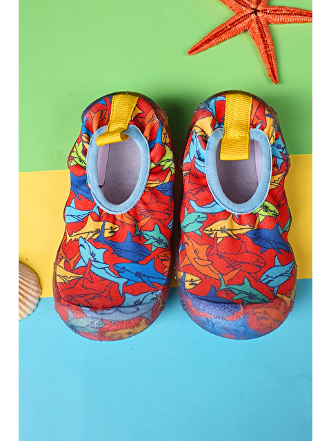 First Step Kırmızı Balıklı Erkek Çocuk Kaydırmaz Tabanlı Deniz Ayakkabısı-F-7026 - S000028389-20045