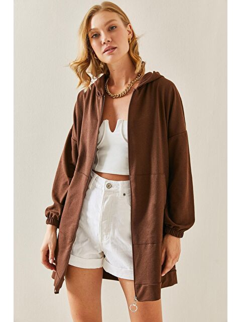 Xhan Kahverengi Kapüşonlü & Fermuarlı Sweatshirt 3YXK8-47513-18 - S000055637-19413