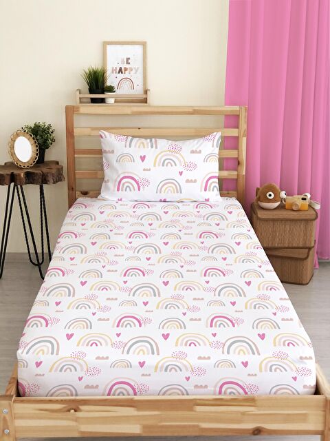 Evmila Desen Baskılı Tek Kişilik  Lastikli Çarşaf Seti Beyaz 100x200 cm - S000084629-23173