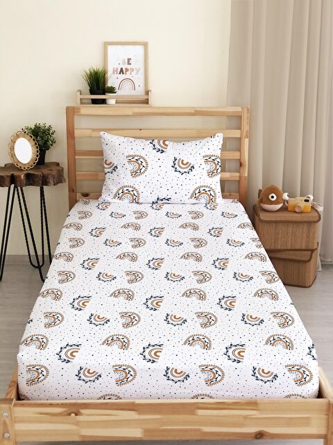 Evmila Desen Baskılı Tek Kişilik  Lastikli Çarşaf Seti Beyaz 100x200 cm - S000084634-23173